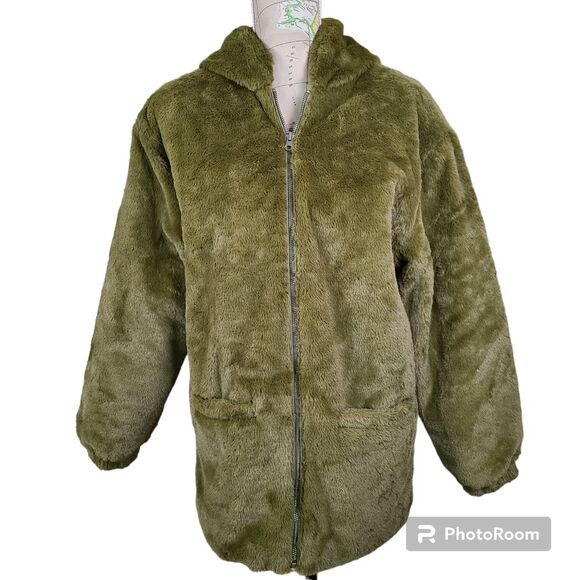 BP Dark Green Plush Oversized Cozy Zip-Up Hooded Jacket NWT Size X-Small-Med - Picture 2 of 13